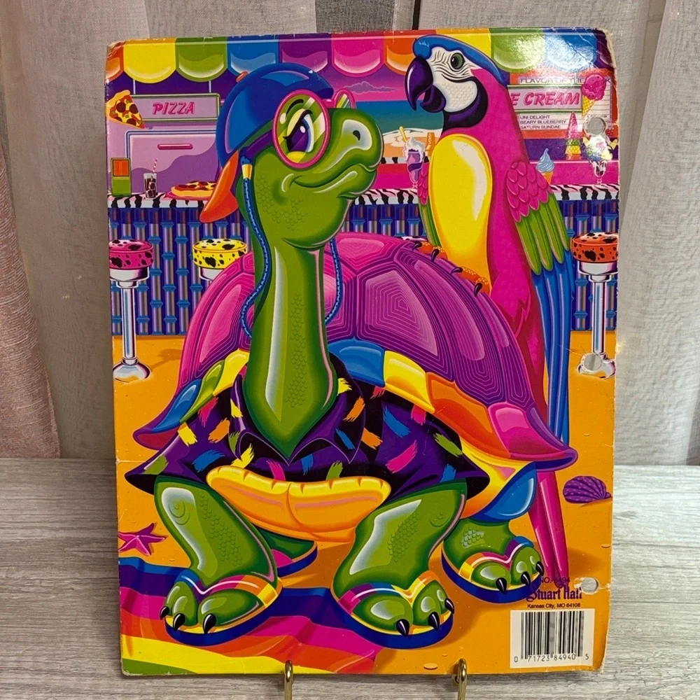 Vintage Lisa Frank Vibrant Turtle and Parrot